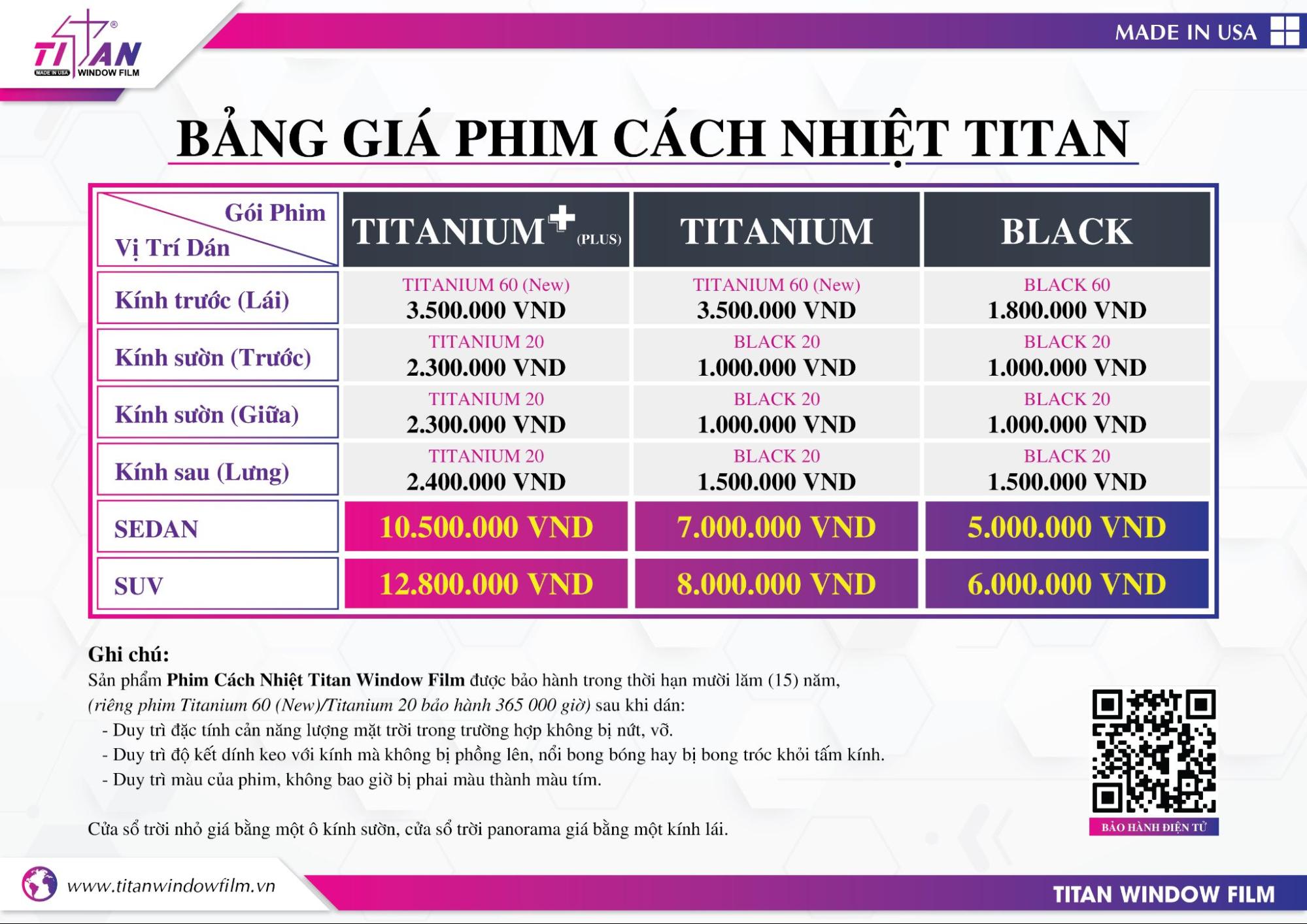 PHIM CÁCH NHIỆT TITAN GÓI TITANIUM PLUS SEDAN